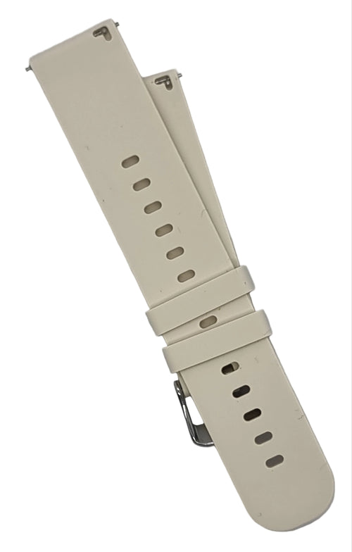 Beige watch strap on a light gray background